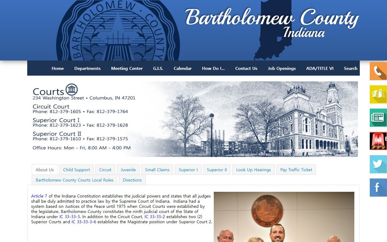 Bartholomew County courts page for court records after arrest