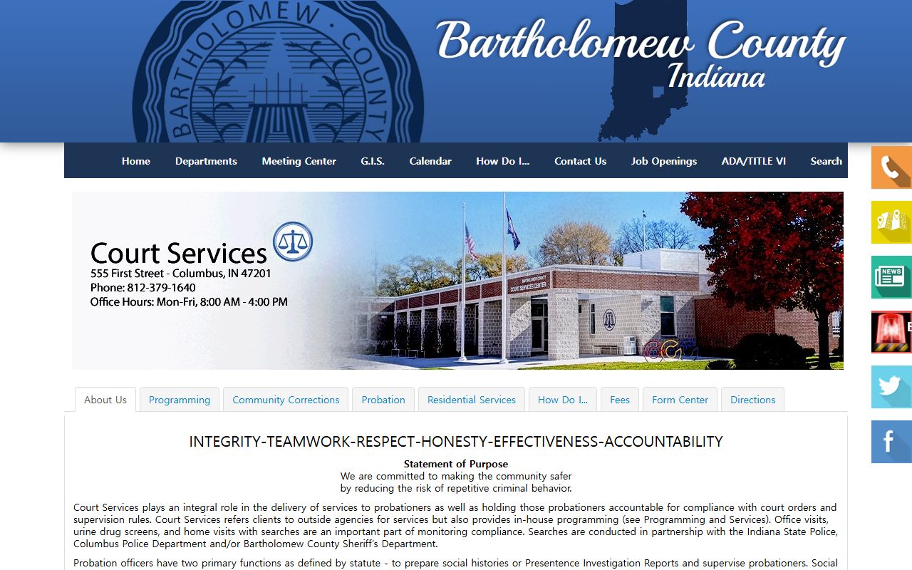 Bartholomew County Court Services community corrections page