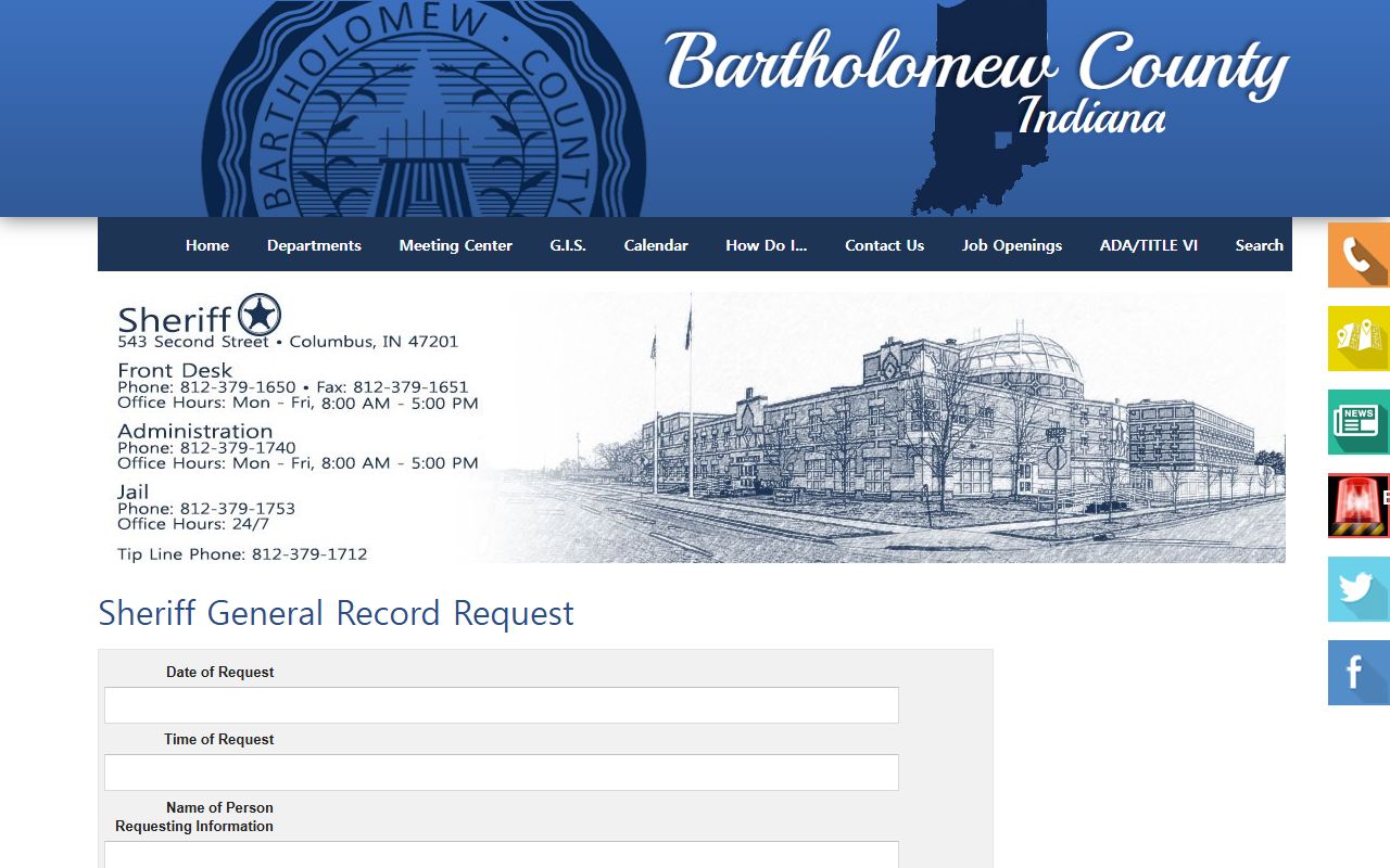 Bartholomew County sheriff records request form for inmate records