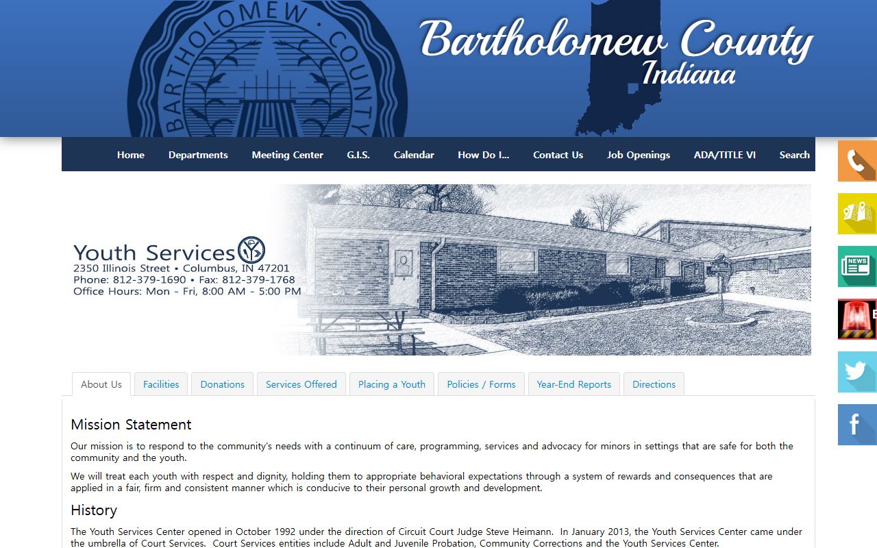 Bartholomew County Youth Services Center official page